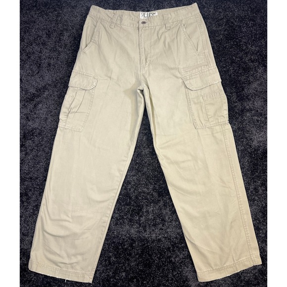 Vintage Y2K Plugg Cargo Pants Mens 34x30 Beige Cotton Casual Utility Workwear - Picture 1 of 4